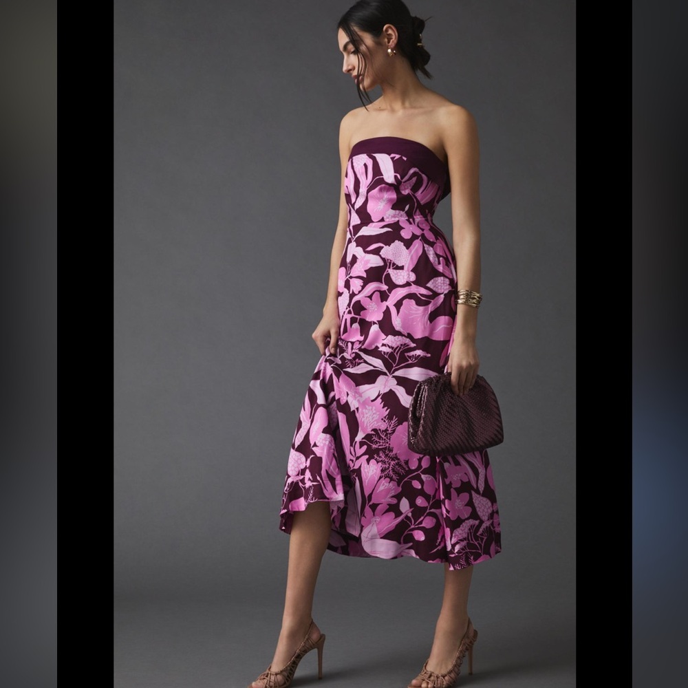 Anthropologie Jo Faulkner Strapless Midi Dress Womens Size 0P - Picture 1 of 4